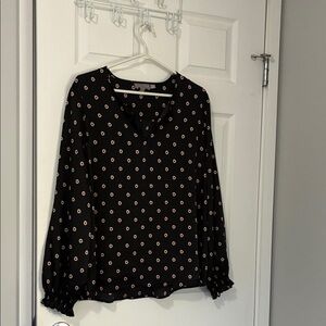 Ted Baker black with floral print long sleeve blouse with elastic cuffs at wrist